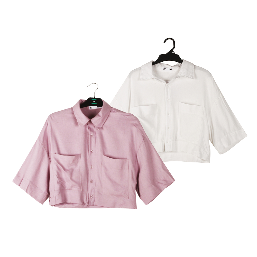 Stockpapa Bulk Clearance RT เสื้อเชิ้ตสั้นสีชมพูน่ารักสำหรับสุภาพสตรีพร้อมกระเป๋า 