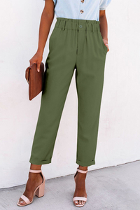 Stockpapa Stockpapa Green High Rise Paper Bag Waist Pocketed Casual Pants