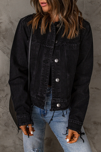 Stockpapa Black Frayed Trim Button Down Denim Jacket