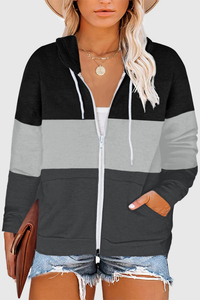 Stockpapa Color Block Zipper Drawstring Plus Size Hoodie ลดล้างสต็อก