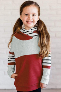 Stockpapa Stock Garments Girls Stripes Colorblock เสื้อฮู้ดคอสูง